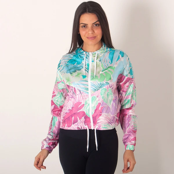 JAQUETA NIKE SPORTSWEAR HYPERFLORA WOVEN FEMININA - Branco/rosa