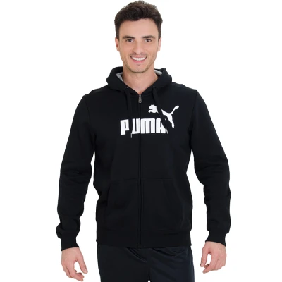 JAQUETA PUMA ESS LOGO HOODED COM CAPUZ MASCULINA - Preto/branco