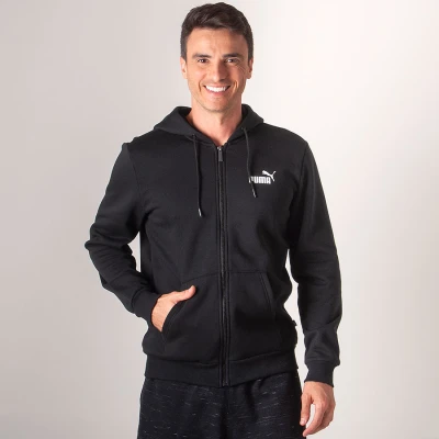 JAQUETA PUMA ESSENTIALS FZ HOODY FL MASCULINA - Preto JAQUETA PUMA ESSENTIALS FZ HOODY FL MASCULINA - Preto