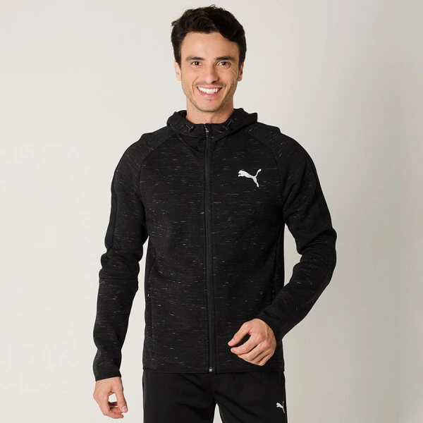 JAQUETA PUMA EVOSTRIPE SPACEKNIT COM CAPUZ MASCULINA - Preto JAQUETA PUMA EVOSTRIPE SPACEKNIT COM CAPUZ MASCULINA - Preto