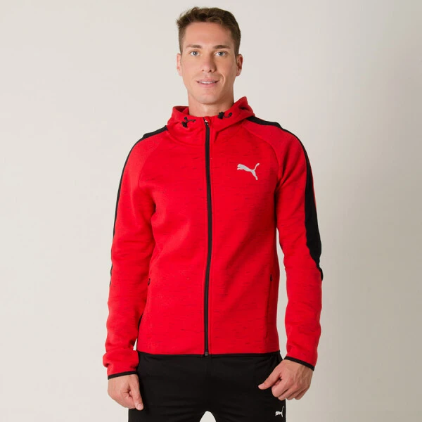 JAQUETA PUMA EVOSTRIPE SPACEKNIT COM CAPUZ MASCULINA - Vermelho JAQUETA PUMA EVOSTRIPE SPACEKNIT COM CAPUZ MASCULINA - Vermelho