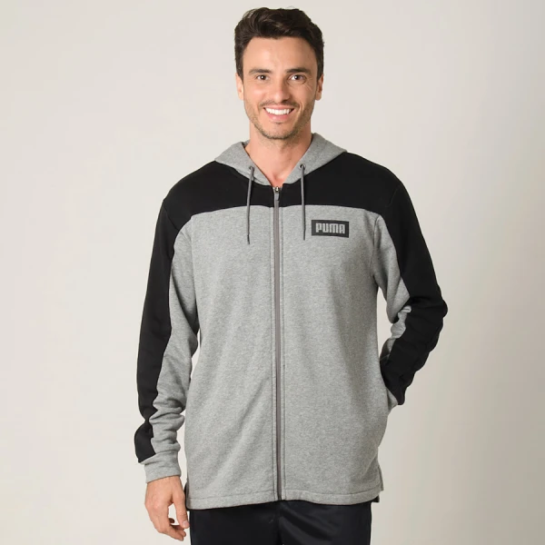 JAQUETA PUMA REBEL BLOCK FZ HOODY MASCULINA - Cinza