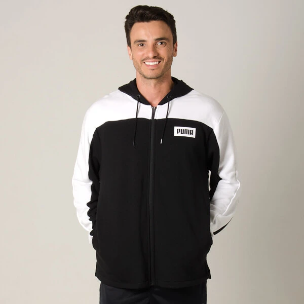 JAQUETA PUMA REBEL BLOCK FZ HOODY MASCULINA - Preto