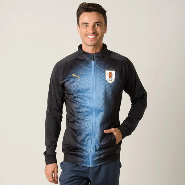 JAQUETA PUMA URUGUAI STADIUM MASCULINA - Preto/azul JAQUETA PUMA URUGUAI STADIUM MASCULINA - Preto/azul
