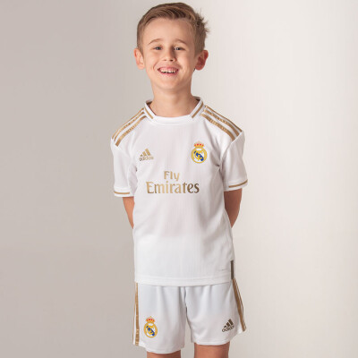 KIT ADIDAS REAL MADRID OFICIAL 1 2019/20 SEM NÚMERO INFANTIL - Branco