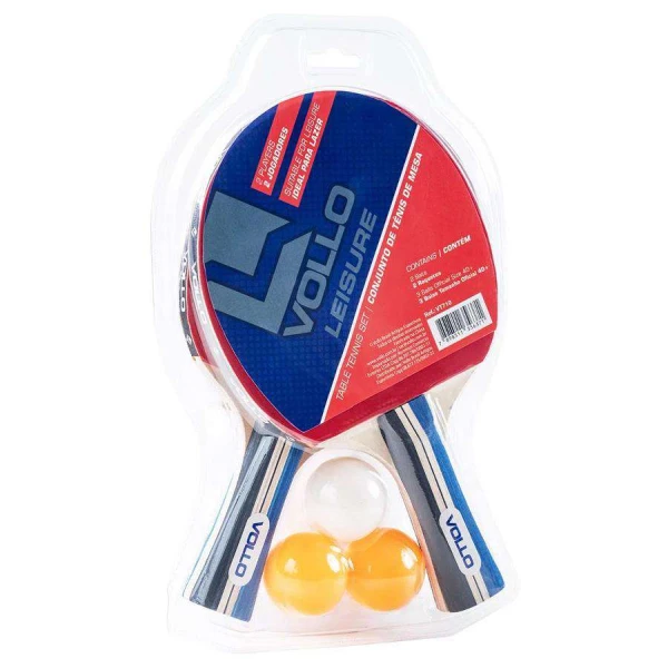 KIT TÊNIS DE MESA 2 RAQUETES E 3 BOLAS VOLLO - Colorido
