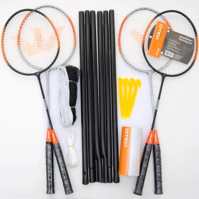 KIT VOLLO BADMINTON COM 4 RAQUETES, 3 PETECAS, MAIS REDE - Colorido