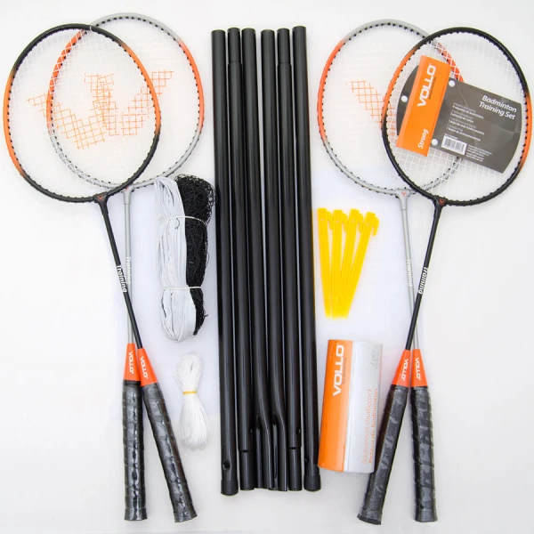 KIT VOLLO BADMINTON COM 4 RAQUETES, 3 PETECAS, MAIS REDE - Colorido