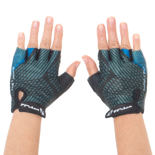 LUVA POKER BIKE ANTISHOCK GEL SHARP II - Chumbo/azul