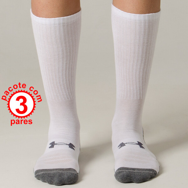 MEIA UNDER ARMOUR HEATGEAR TECH CREW PACOTE COM 3 PARES - Branco