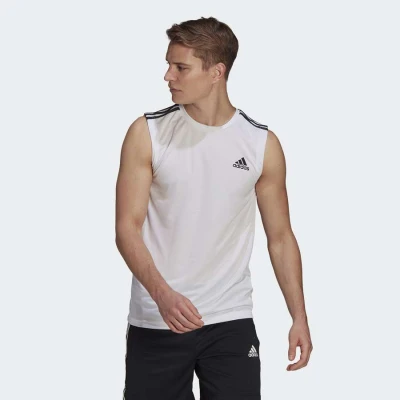 REGATA ADIDAS ESPORTIVA AEROREADY DESIGNED TO MOVE 3-STRIPES MASCULINA - Branco/preto REGATA ADIDAS ESPORTIVA AEROREADY DESIGNED TO MOVE 3-STRIPES MASCULINA - Branco/preto