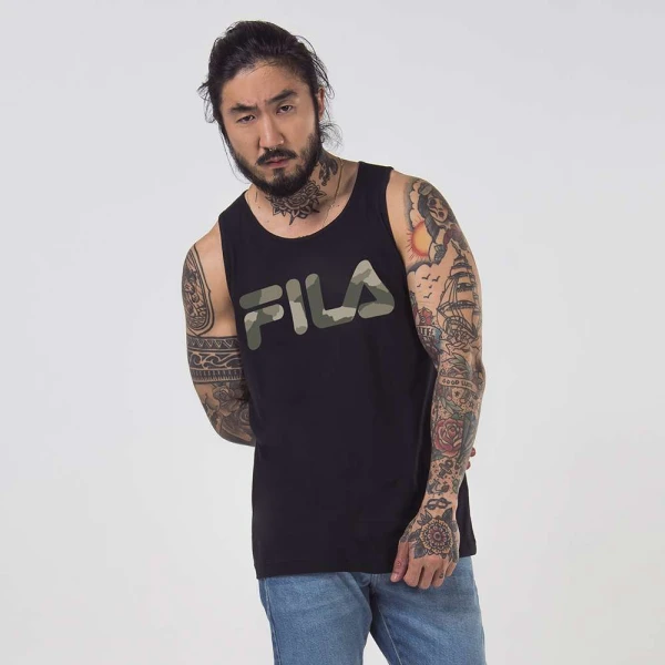 REGATA FILA LETTER BASIC MASCULINA - Preto/bege