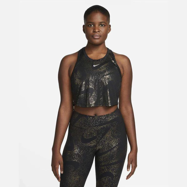 REGATA NIKE ONE DF TANK AOP FEMININA - Preto/dourado
