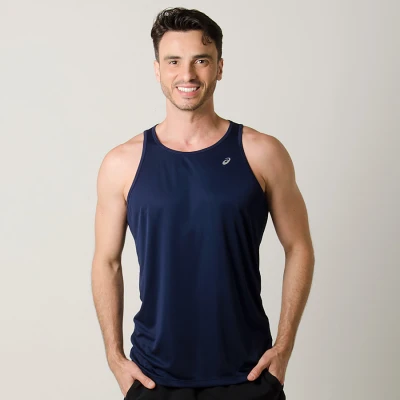REGATA PARA CORRIDA ASICS BASIC TANK MASCULINA - Marinho REGATA PARA CORRIDA ASICS BASIC TANK MASCULINA - Marinho