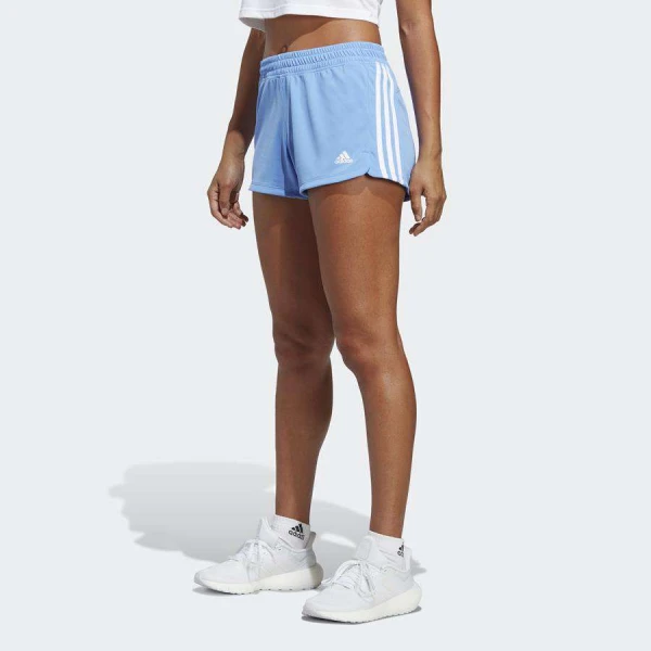 SHORTS ADIDAS PACER 3 LISTRAS KNIT FEMININO - Azul/branco SHORTS ADIDAS PACER 3 LISTRAS KNIT FEMININO - Azul/branco