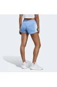 SHORTS ADIDAS PACER 3 LISTRAS KNIT FEMININO - Azul/branco SHORTS ADIDAS PACER 3 LISTRAS KNIT FEMININO - Azul/branco
