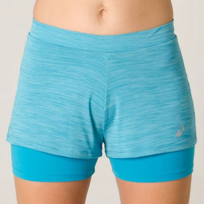 SHORTS ASICS COLOR 2 IN 1 FEMININO - Verde/azul