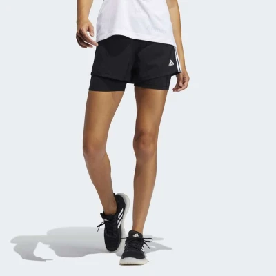 SHORTS MALHA ADIDAS PACER DOIS EM UM 3S FEMININO - Preto/branco SHORTS MALHA ADIDAS PACER DOIS EM UM 3S FEMININO - Preto/branco