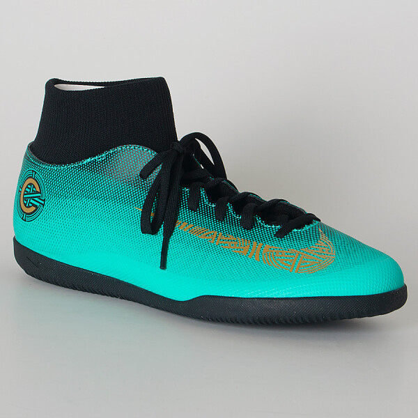 TÊNIS NIKE FUTSAL CR7 MERCURIALX SUPERFLY 6 CLUB IC - Verde/dourado