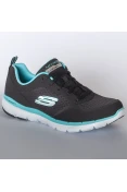 TÊNIS SKECHERS FLEX APPEAL 3.0-GO FORWARD FEMININO - Preto/azul celeste