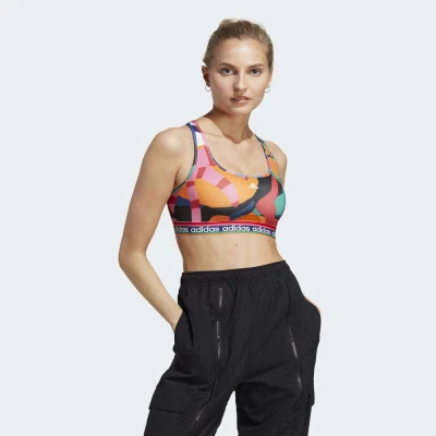 TOP ADIDAS FARM MEDIO SUPORTE FEMININO - Azul/laranja