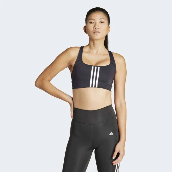 TOP ADIDAS POWERIMPACT 3S SUPORTE MÉDIO 3-STRIPES FEMININO - Preto/branco