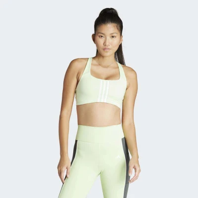 TOP ADIDAS POWERIMPACT 3S SUPORTE MÉDIO 3-STRIPES FEMININO - Verde/branco
