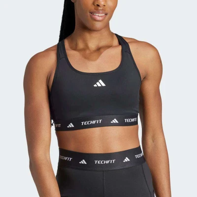 TOP ADIDAS TECHFIT SUPORTE MEDIO FEMININO - Preto