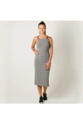 VESTIDO COLCCI MIDI CANELADO FEMININO - Cinza VESTIDO COLCCI MIDI CANELADO FEMININO - Cinza